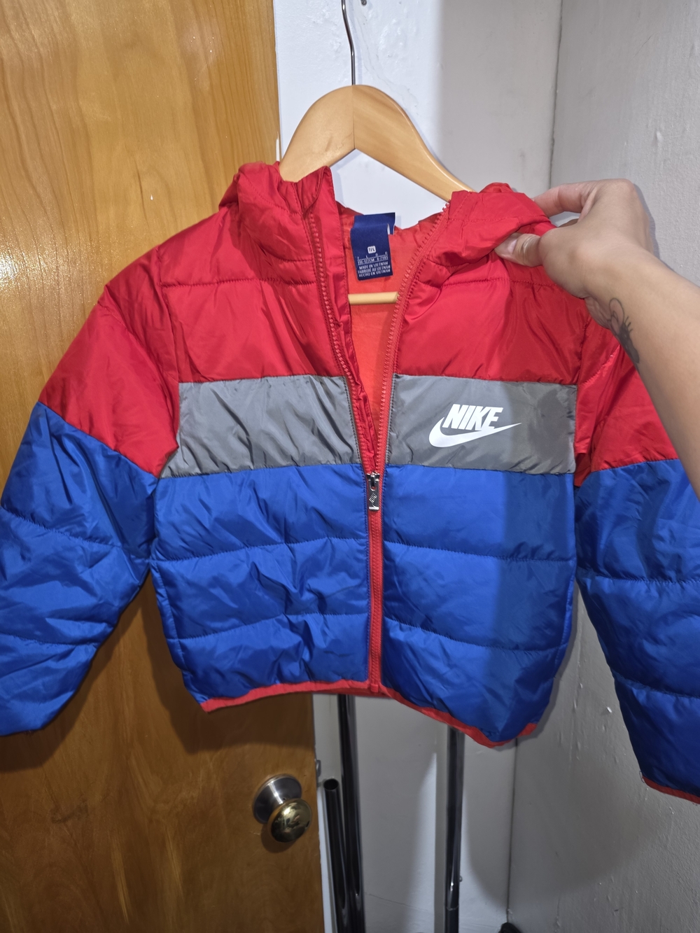 Nike Kids Red, Blue & Gray Colorblock Puffer Jacket